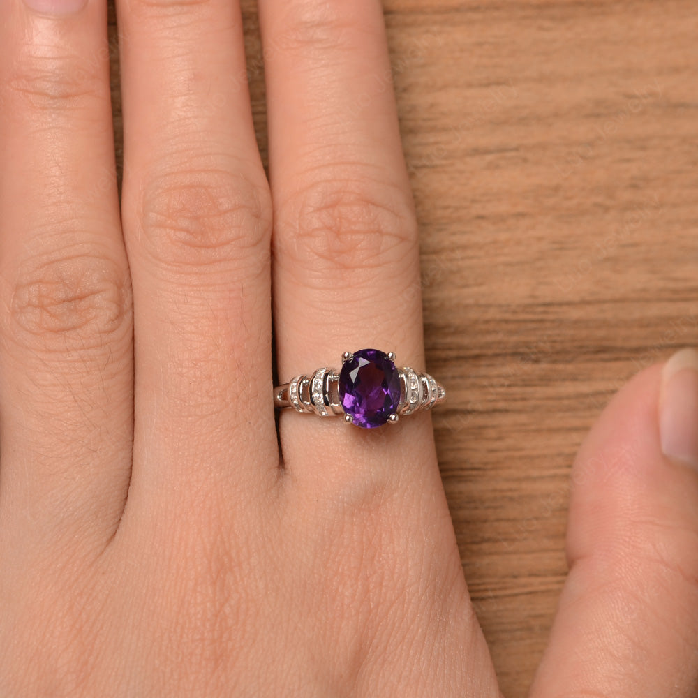 Oval Cut Amethyst Promise Ring Sterling Silver - LUO Jewelry