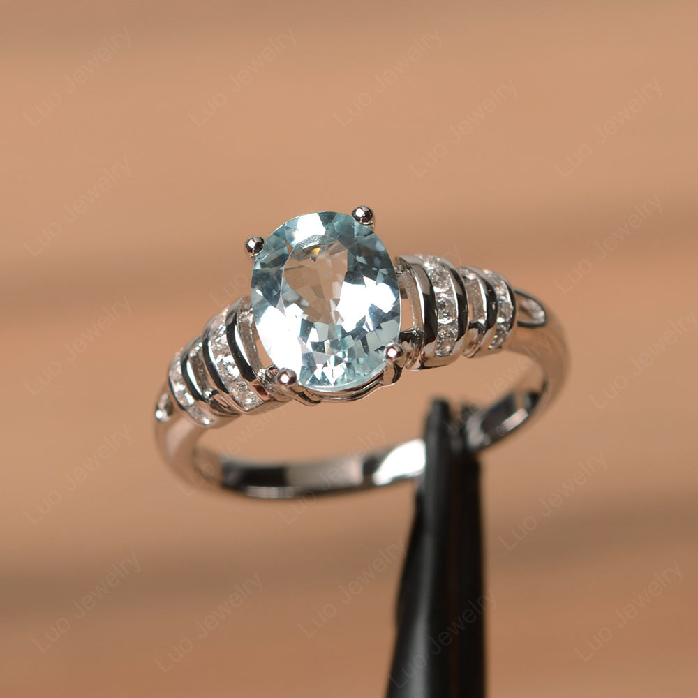 Oval Cut Aquamarine Promise Ring Sterling Silver - LUO Jewelry