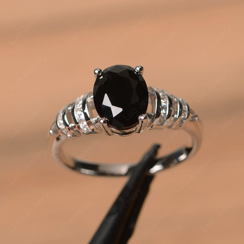 Oval Cut Black Stone Promise Ring Sterling Silver - LUO Jewelry