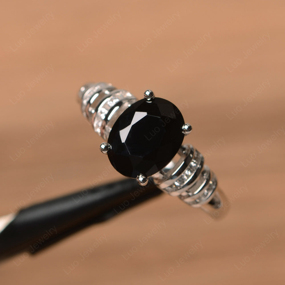 Oval Cut Black Stone Promise Ring Sterling Silver - LUO Jewelry