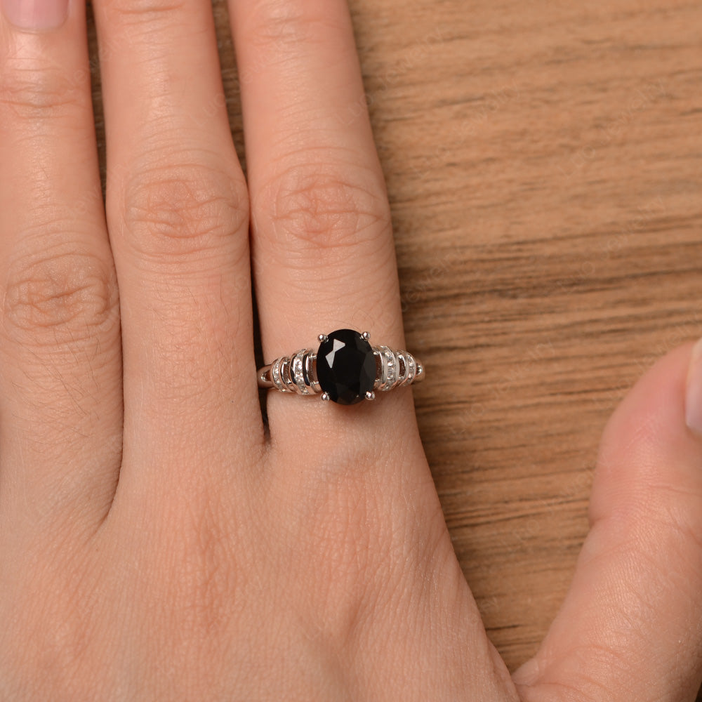 Oval Cut Black Stone Promise Ring Sterling Silver - LUO Jewelry