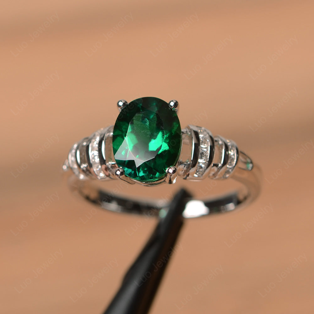 Oval Cut Lab Emerald Promise Ring Sterling Silver - LUO Jewelry