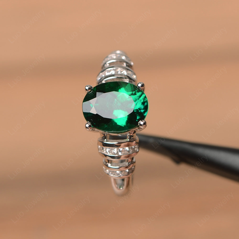 Oval Cut Lab Emerald Promise Ring Sterling Silver - LUO Jewelry
