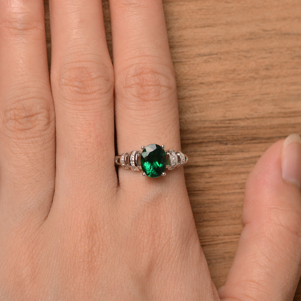 Oval Cut Lab Emerald Promise Ring Sterling Silver - LUO Jewelry