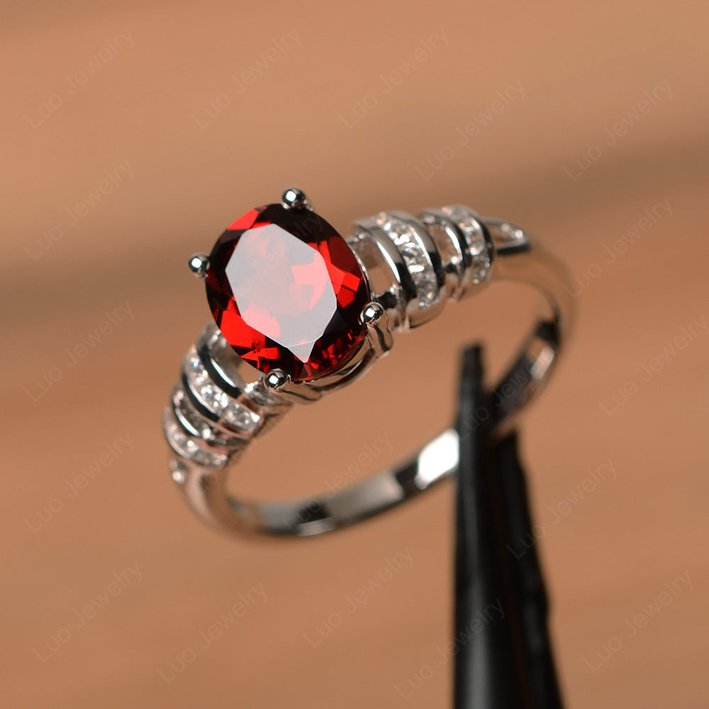 Oval Cut Garnet Promise Ring Sterling Silver - LUO Jewelry