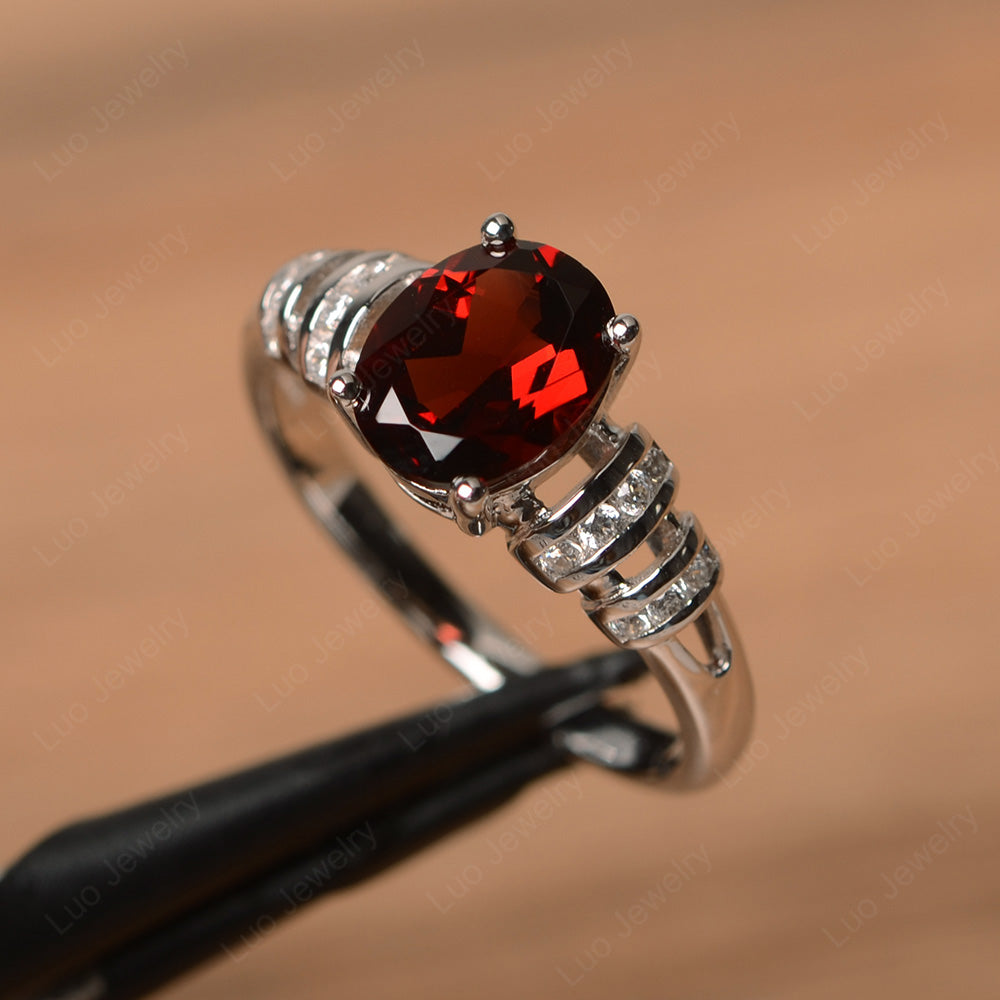 Oval Cut Garnet Promise Ring Sterling Silver - LUO Jewelry