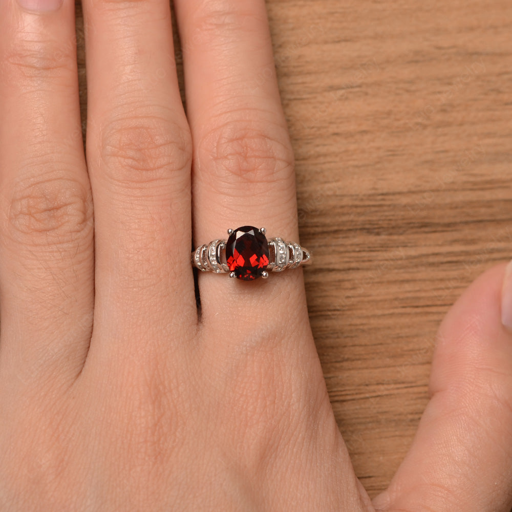 Oval Cut Garnet Promise Ring Sterling Silver - LUO Jewelry