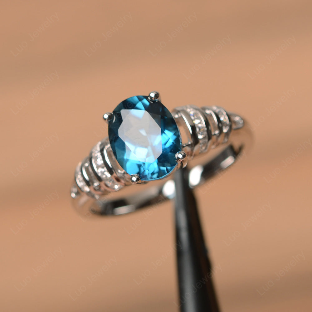 Oval Cut London Blue Topaz Promise Ring Sterling Silver - LUO Jewelry