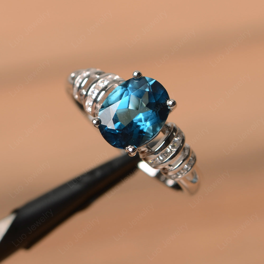 Oval Cut London Blue Topaz Promise Ring Sterling Silver - LUO Jewelry