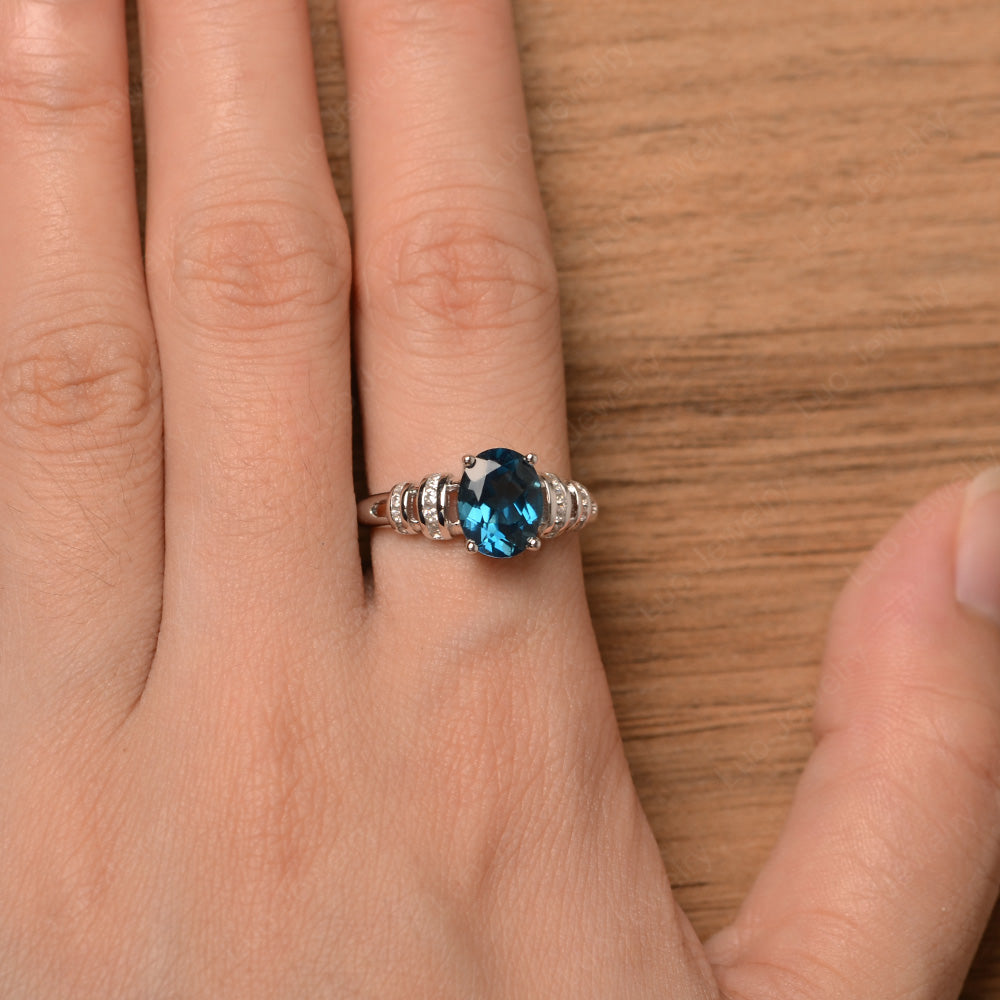Oval Cut London Blue Topaz Promise Ring Sterling Silver - LUO Jewelry