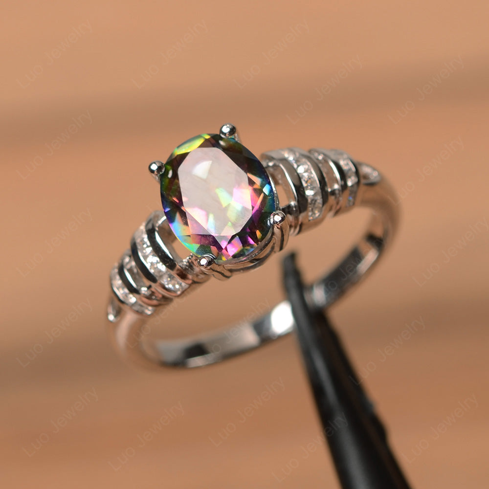 Oval Cut Mystic Topaz Promise Ring Sterling Silver - LUO Jewelry