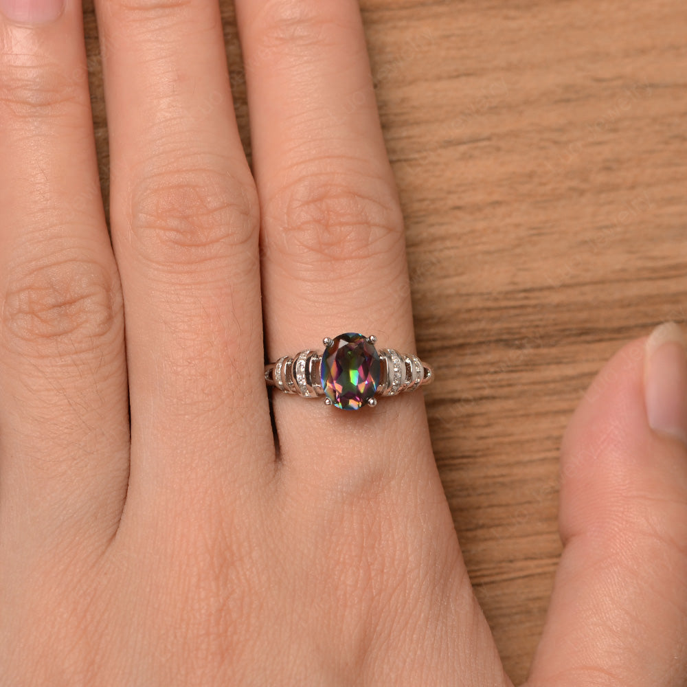 Oval Cut Mystic Topaz Promise Ring Sterling Silver - LUO Jewelry