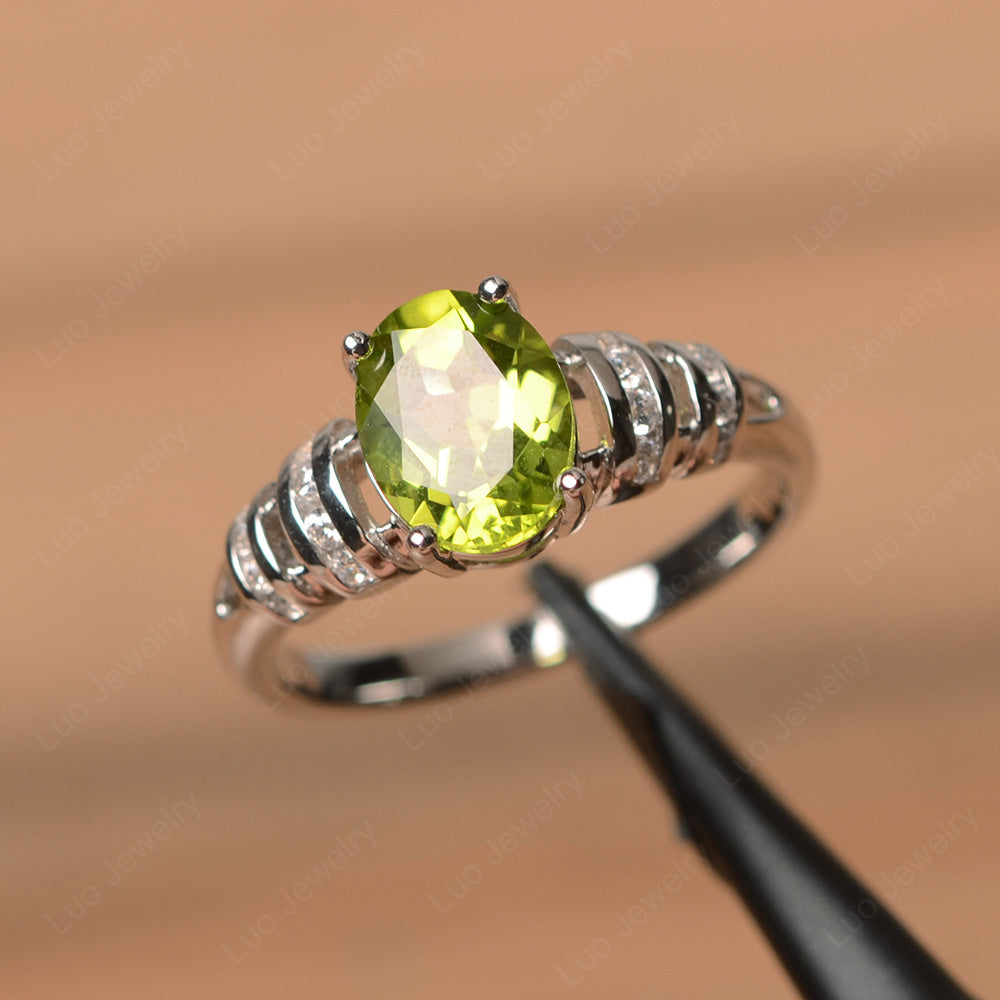 Oval Cut Peridot Promise Ring Sterling Silver - LUO Jewelry