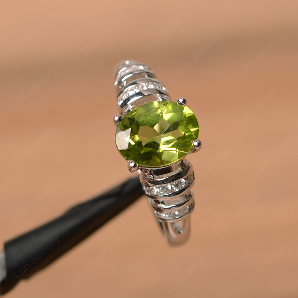 Oval Cut Peridot Promise Ring Sterling Silver - LUO Jewelry