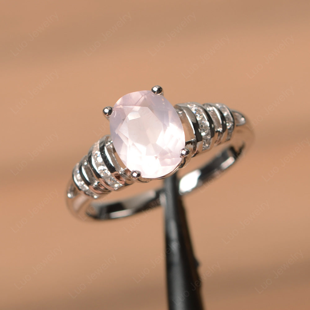 Oval Cut Rose Quartz Promise Ring Sterling Silver - LUO Jewelry