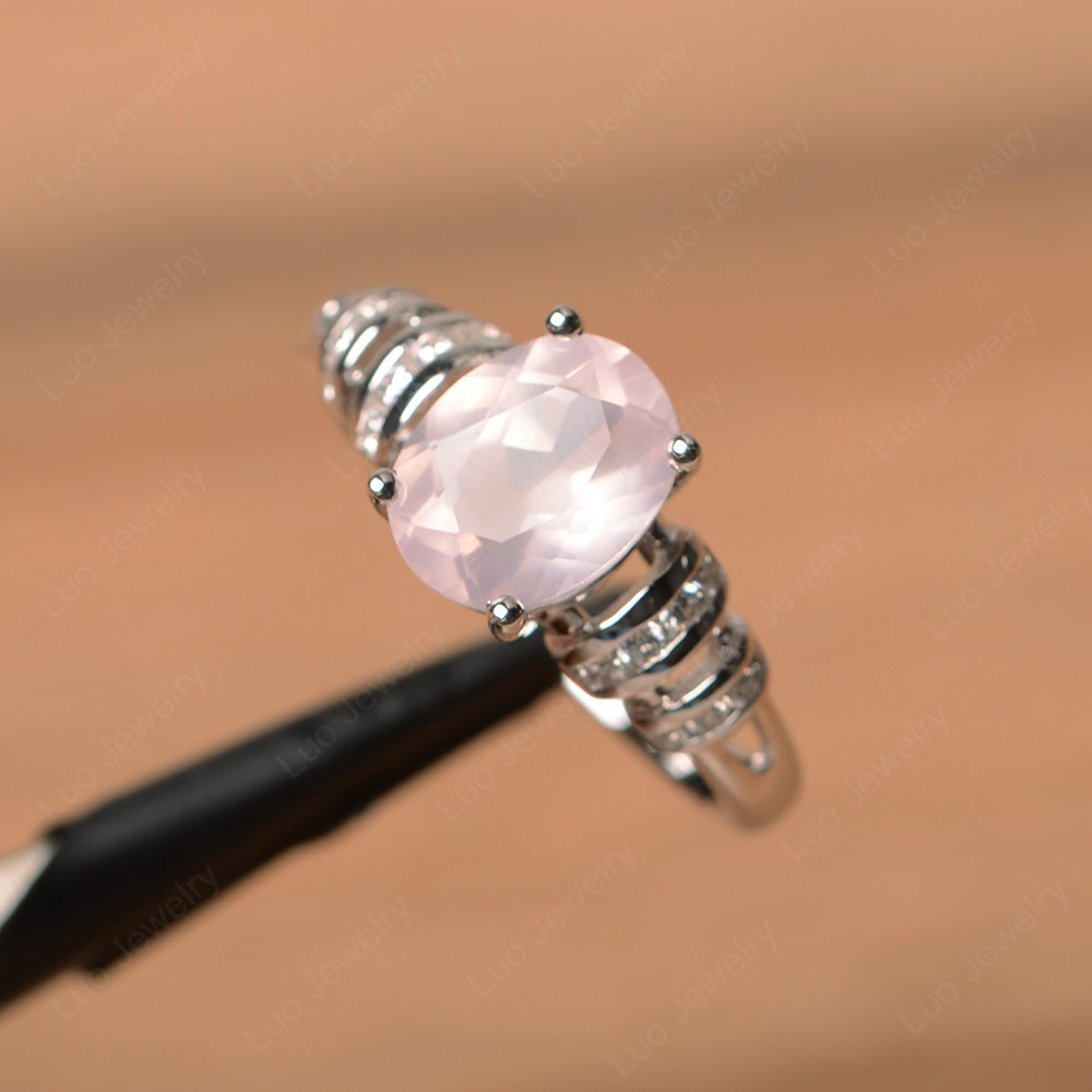 Oval Cut Rose Quartz Promise Ring Sterling Silver - LUO Jewelry