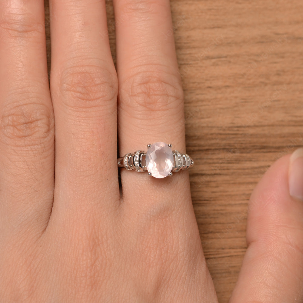 Oval Cut Rose Quartz Promise Ring Sterling Silver - LUO Jewelry