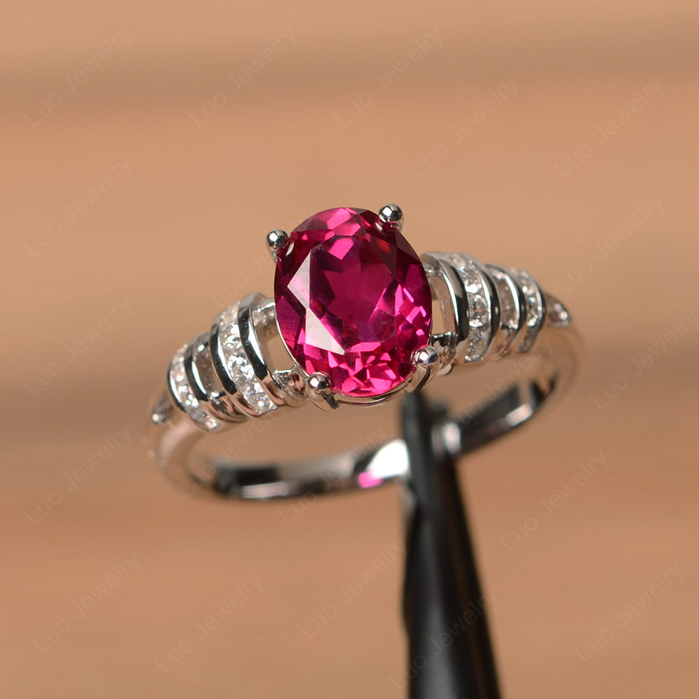 Oval Cut Ruby Promise Ring Sterling Silver - LUO Jewelry