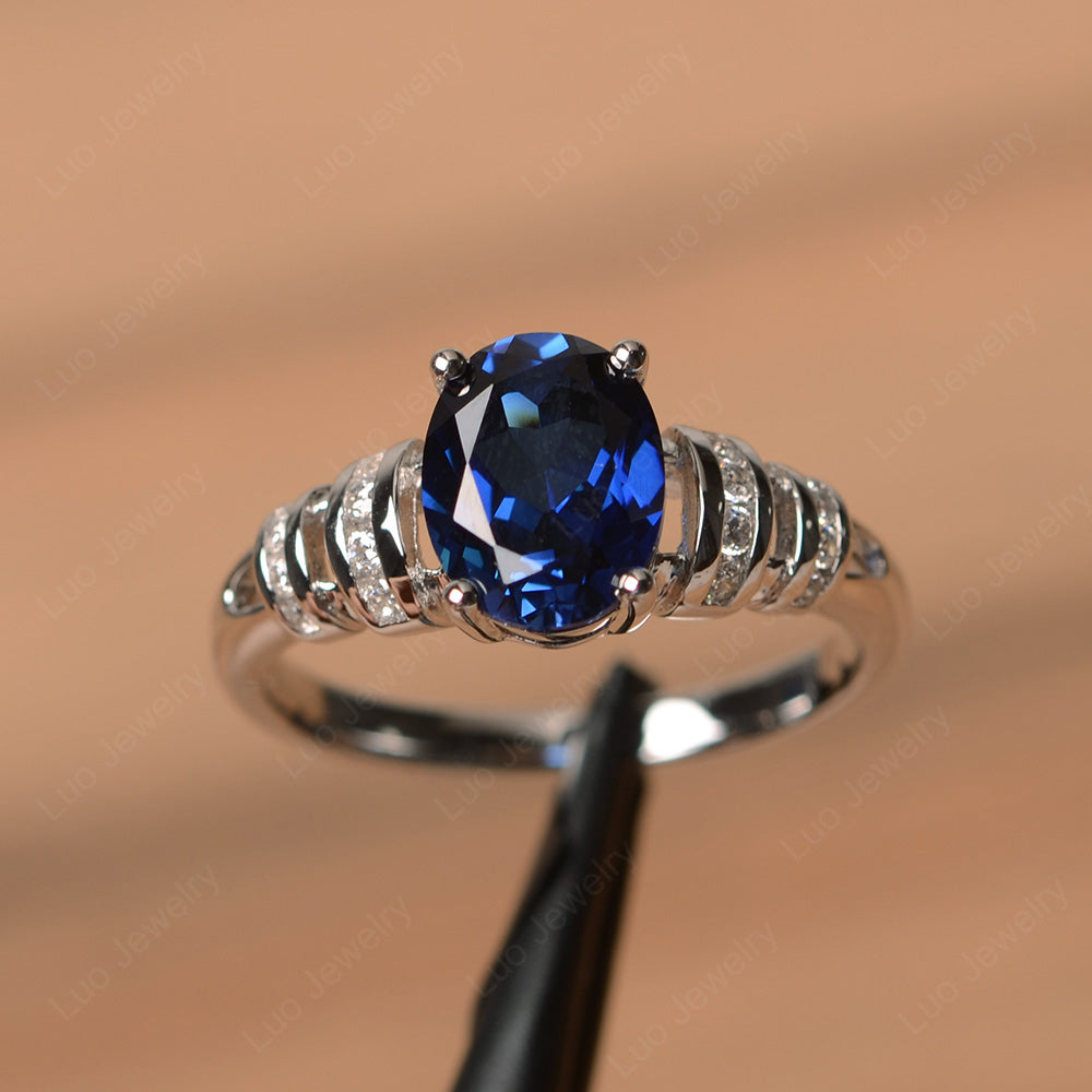 Oval Cut Lab Sapphire Promise Ring Sterling Silver - LUO Jewelry