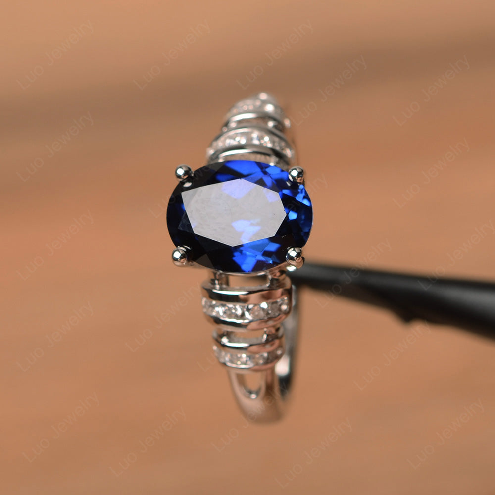 Oval Cut Lab Sapphire Promise Ring Sterling Silver - LUO Jewelry