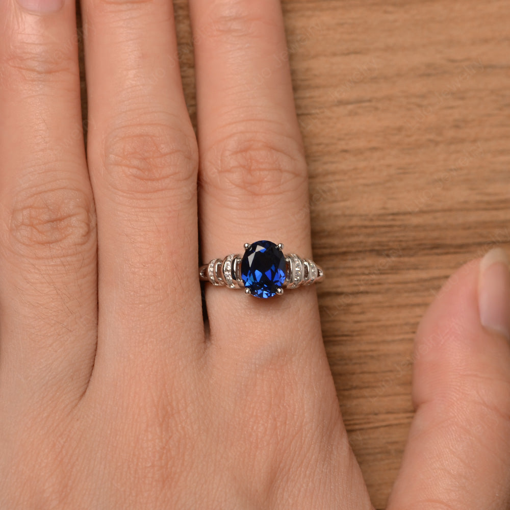 Oval Cut Lab Sapphire Promise Ring Sterling Silver - LUO Jewelry