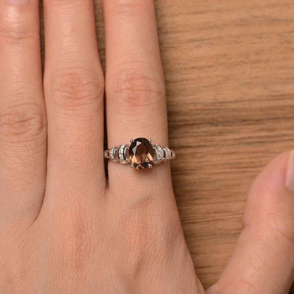 Oval Cut Smoky Quartz  Promise Ring Sterling Silver - LUO Jewelry