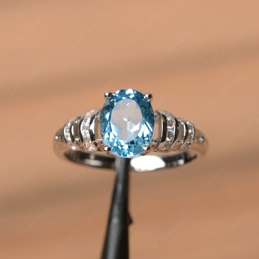 Oval Cut Swiss Blue Topaz Promise Ring Sterling Silver - LUO Jewelry