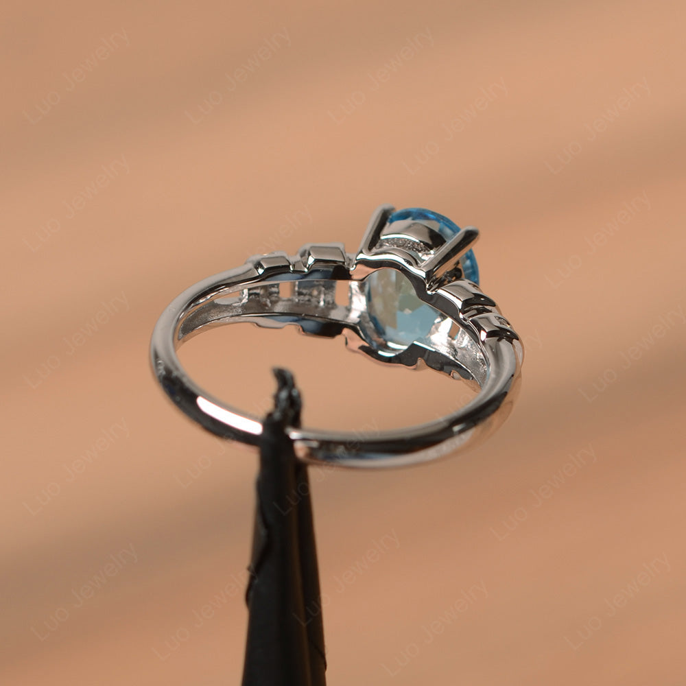 Oval Cut Swiss Blue Topaz Promise Ring Sterling Silver - LUO Jewelry