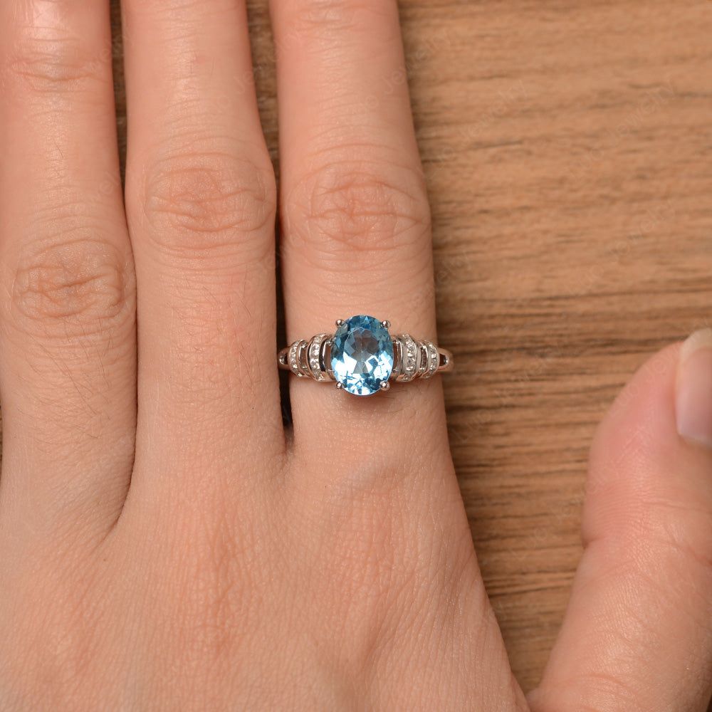 Oval Cut Swiss Blue Topaz Promise Ring Sterling Silver - LUO Jewelry