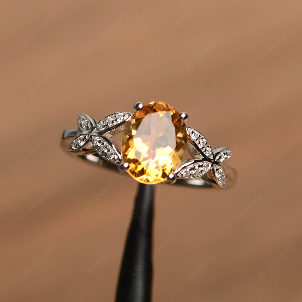 Oval Cut Citrine Wedding Ring Yellow Gold - LUO Jewelry