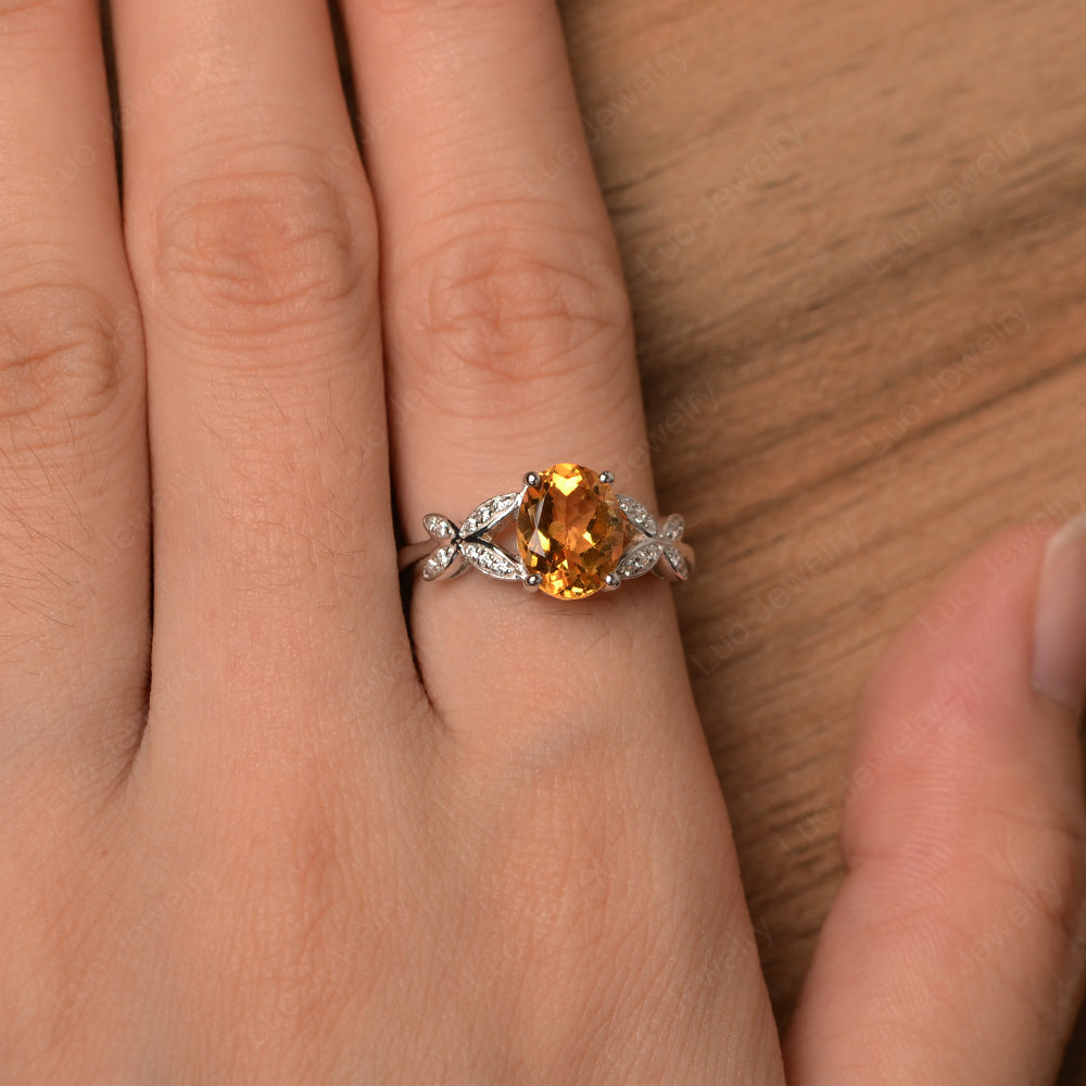 Oval Cut Citrine Wedding Ring Yellow Gold - LUO Jewelry