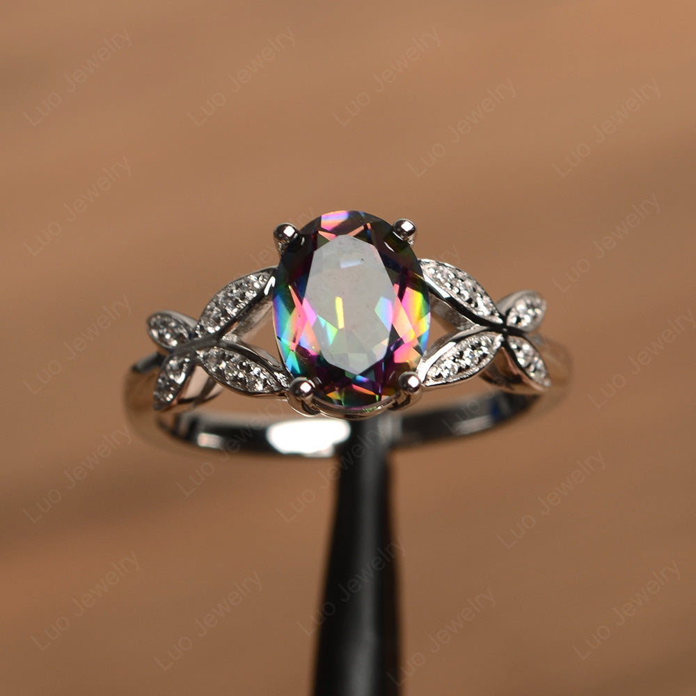 Oval Cut Mystic Topaz Wedding Ring Yellow Gold - LUO Jewelry