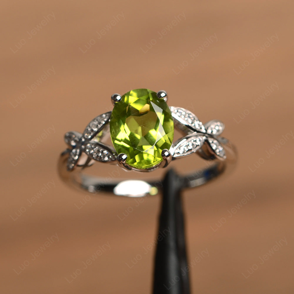 Oval Cut Peridot Wedding Ring Yellow Gold - LUO Jewelry
