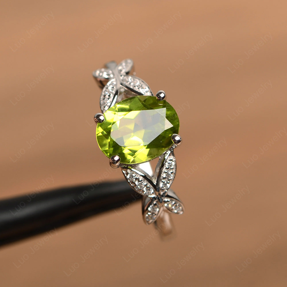 Oval Cut Peridot Wedding Ring Yellow Gold - LUO Jewelry