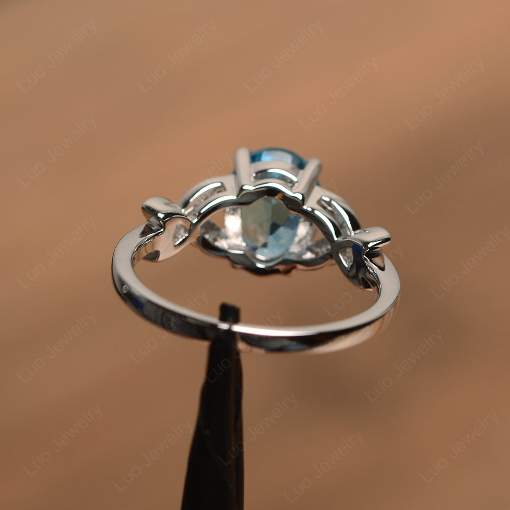 Oval Cut Swiss Blue Topaz Wedding Ring Yellow Gold - LUO Jewelry