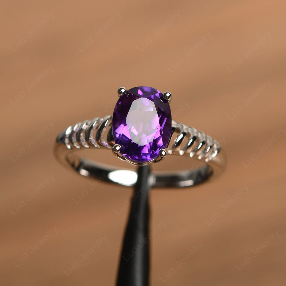 Oval Cut Amethyst Solitaire Wedding Ring - LUO Jewelry