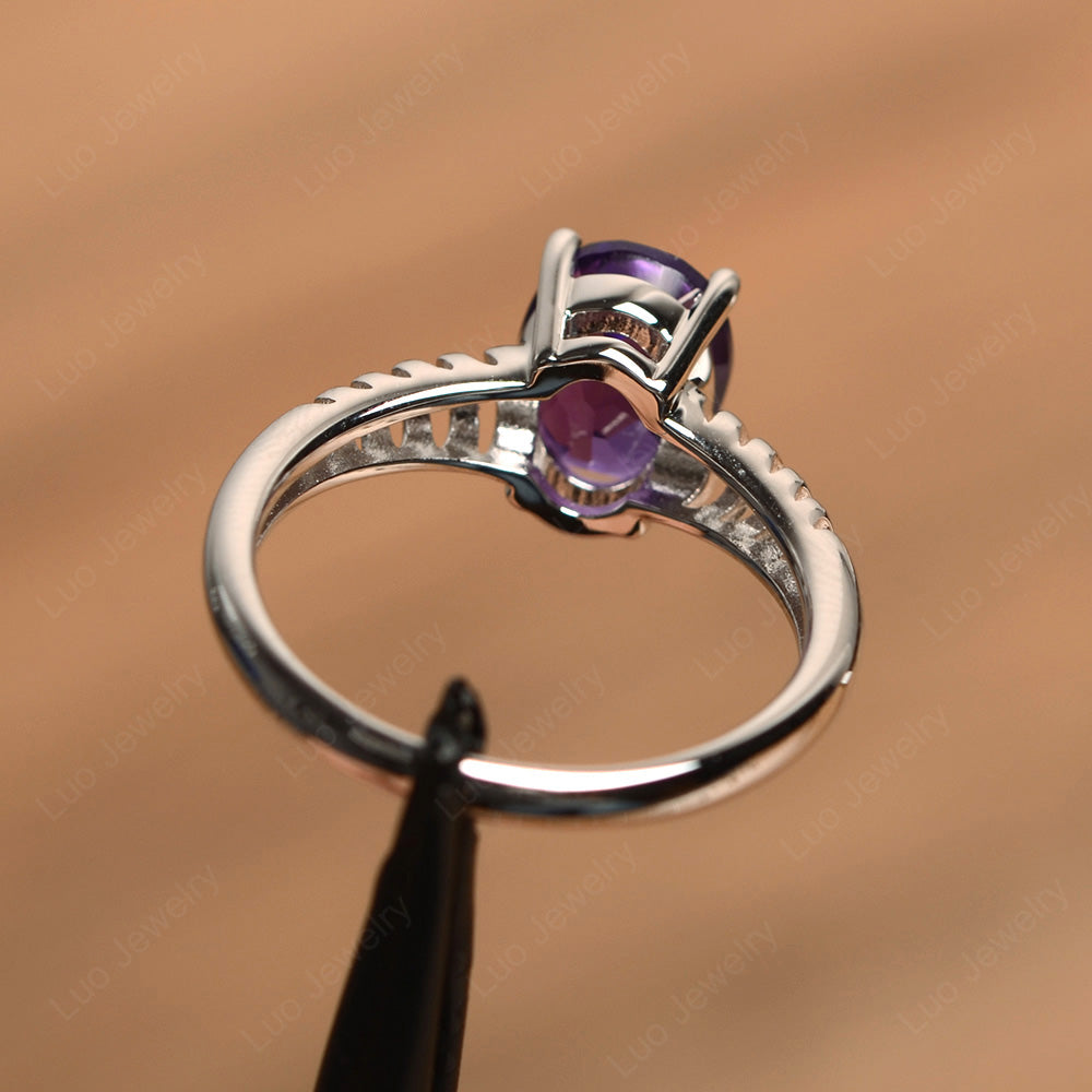 Oval Cut Amethyst Solitaire Wedding Ring - LUO Jewelry