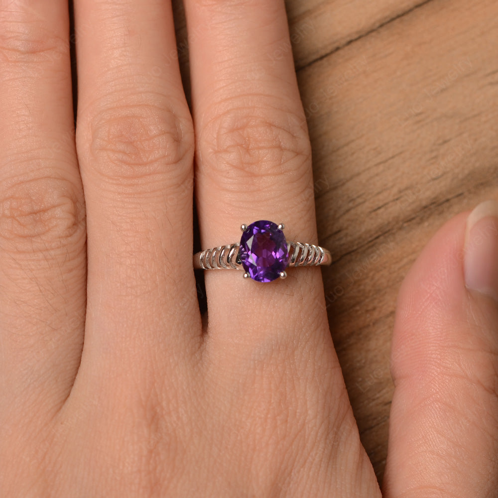 Oval Cut Amethyst Solitaire Wedding Ring - LUO Jewelry