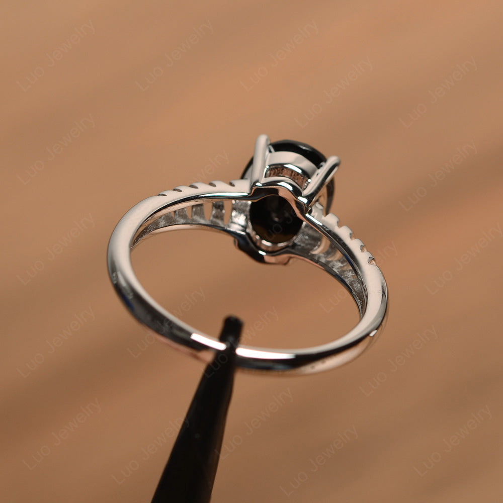 Oval Cut Black Stone Solitaire Wedding Ring - LUO Jewelry