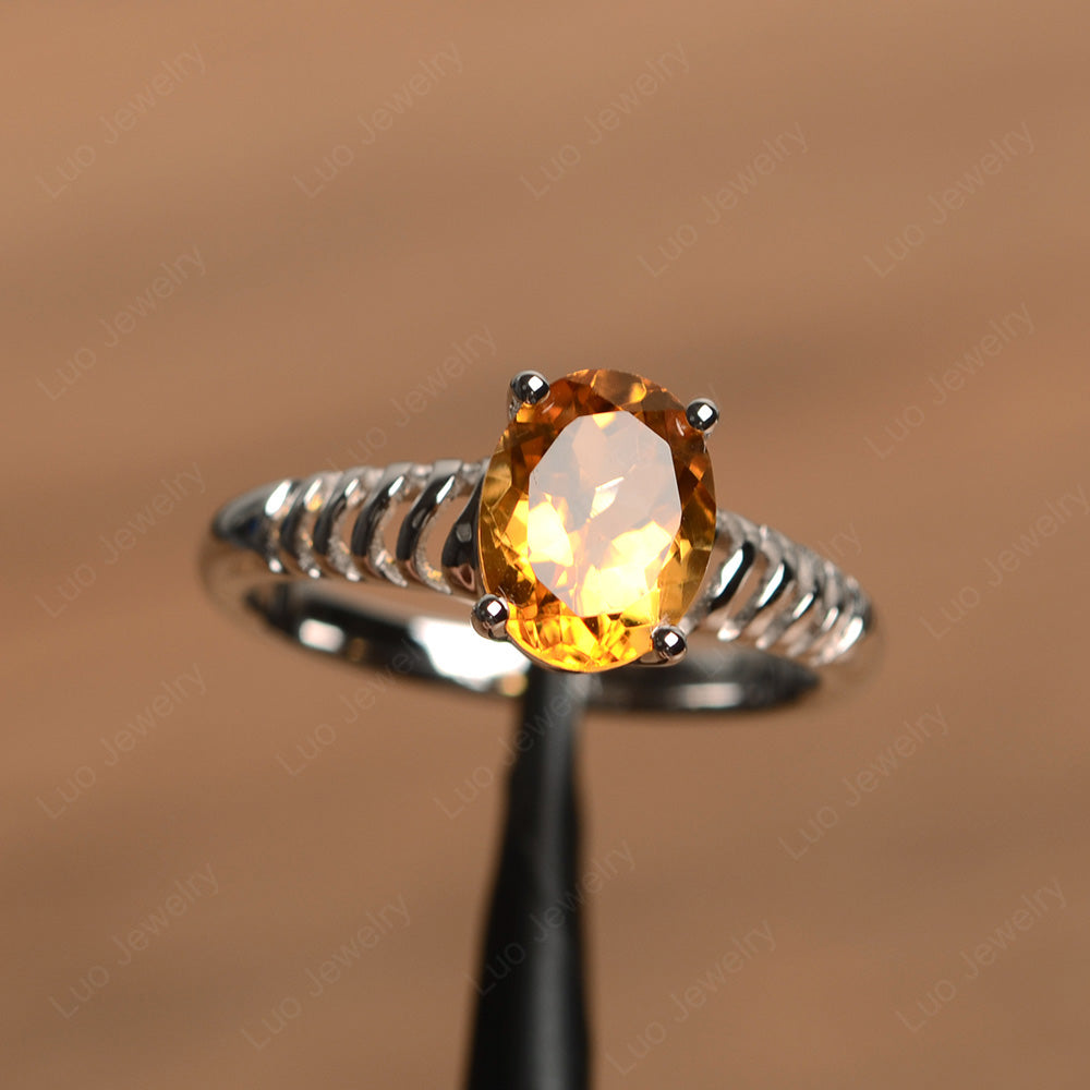 Oval Cut Citrine Solitaire Wedding Ring - LUO Jewelry