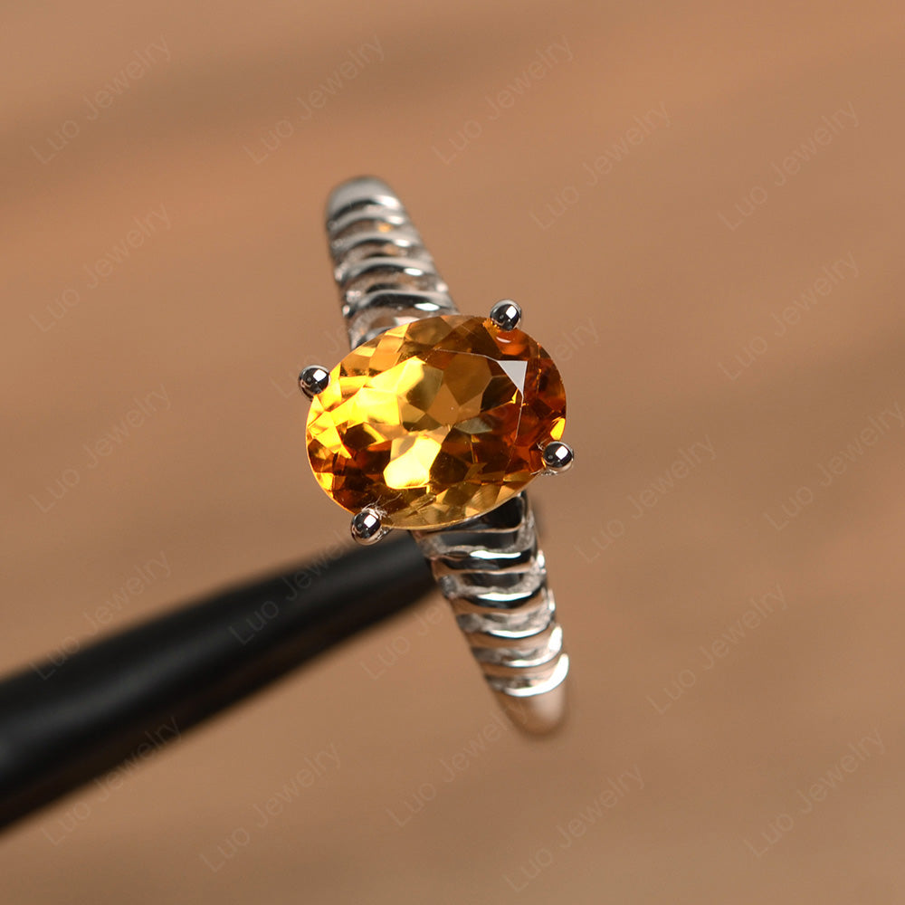 Oval Cut Citrine Solitaire Wedding Ring - LUO Jewelry