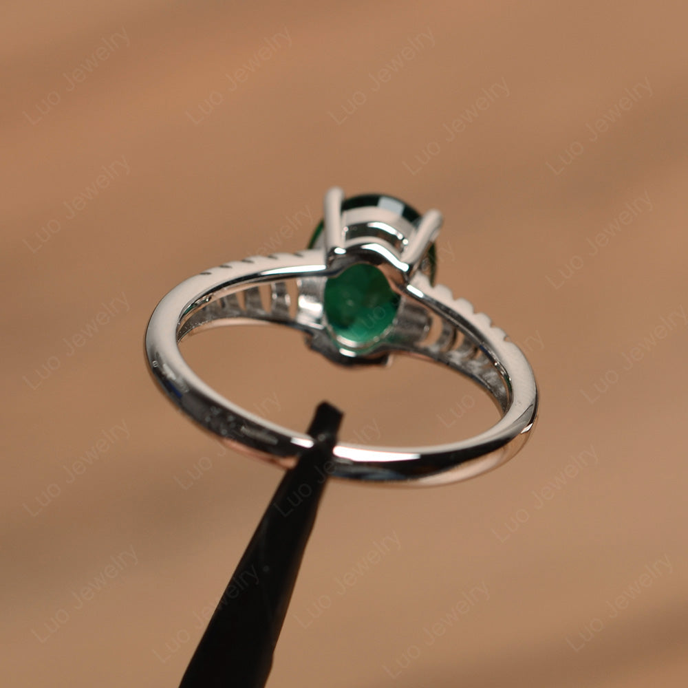 Oval Cut Lab Emerald Solitaire Wedding Ring - LUO Jewelry