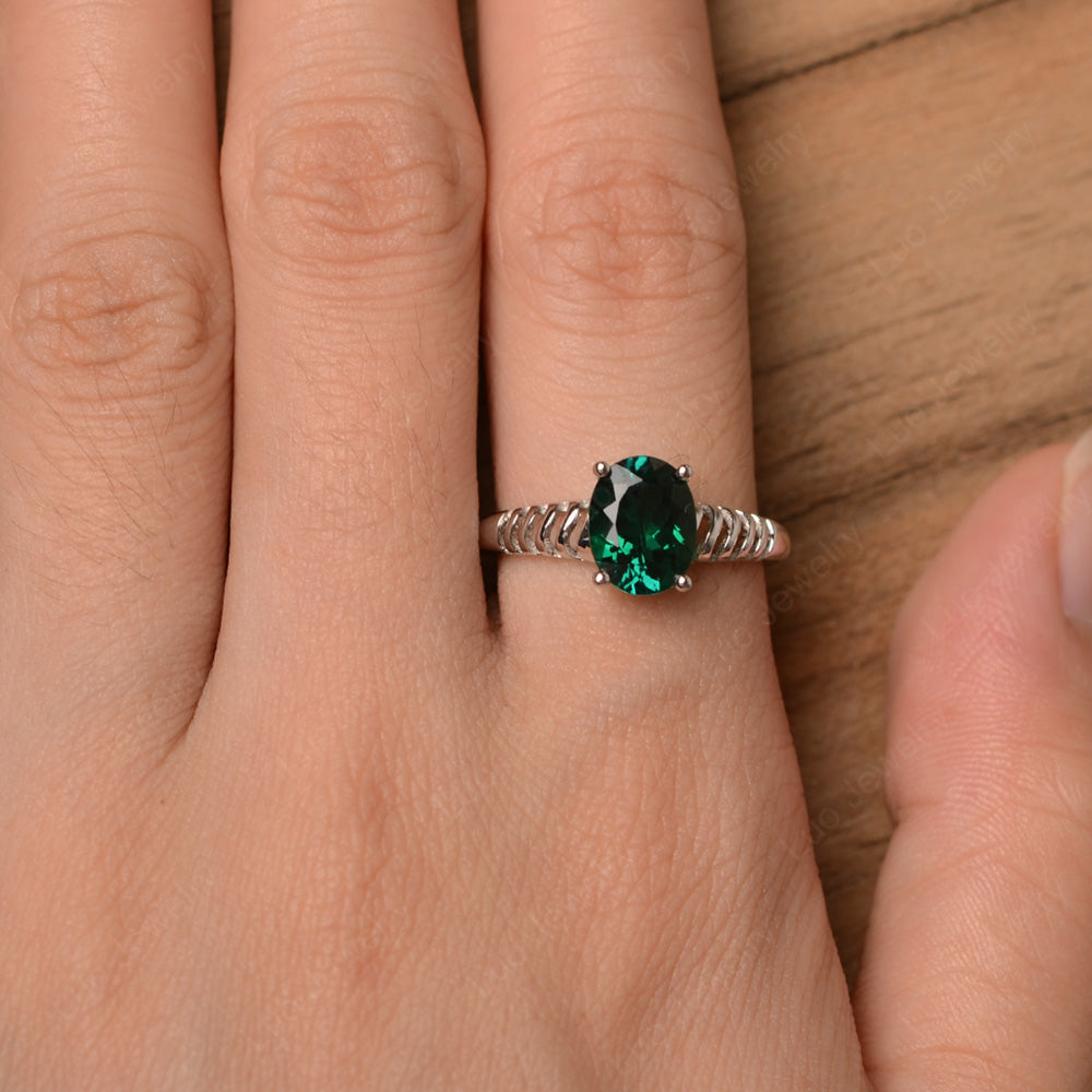 Oval Cut Lab Emerald Solitaire Wedding Ring - LUO Jewelry