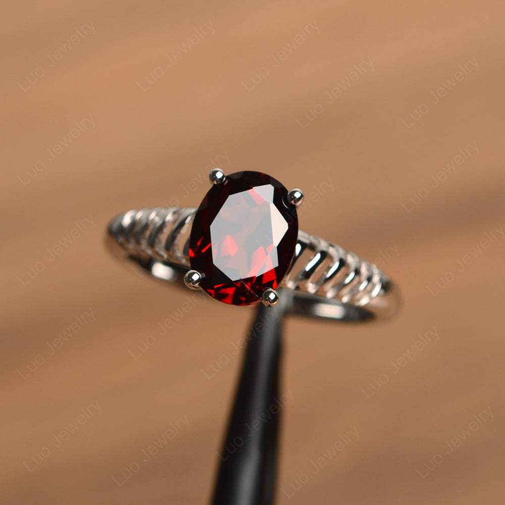 Oval Cut Garnet Solitaire Wedding Ring - LUO Jewelry