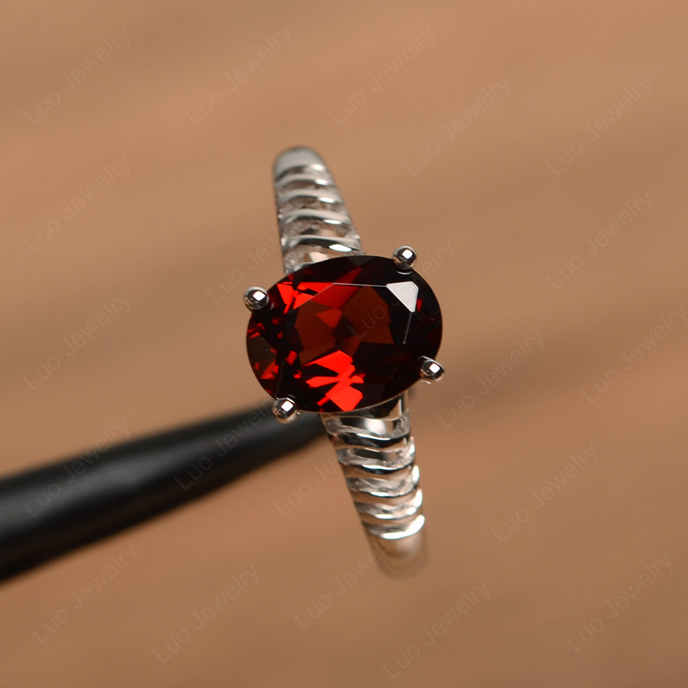 Oval Cut Garnet Solitaire Wedding Ring - LUO Jewelry