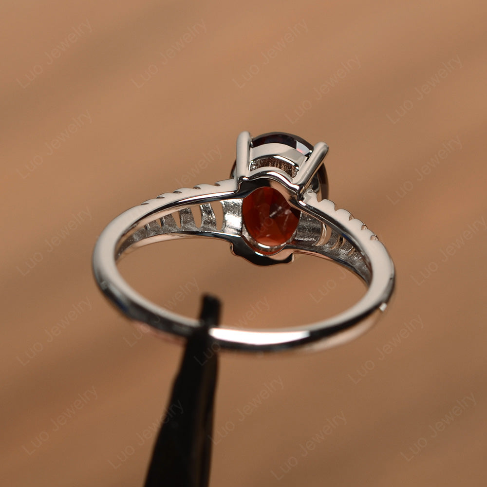 Oval Cut Garnet Solitaire Wedding Ring - LUO Jewelry