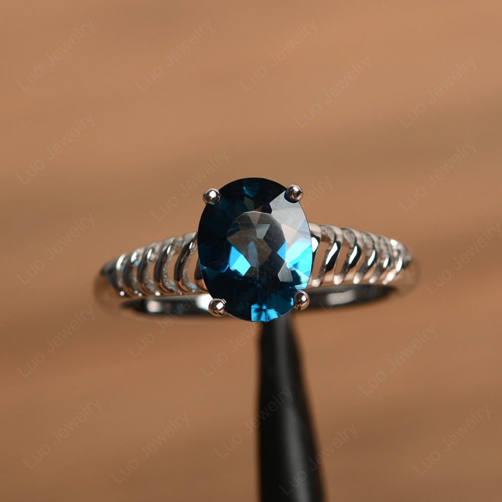Oval Cut London Blue Topaz Solitaire Wedding Ring - LUO Jewelry