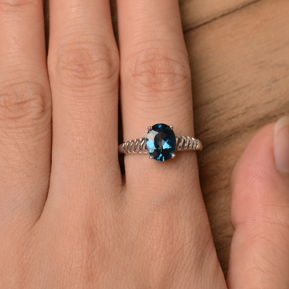 Oval Cut London Blue Topaz Solitaire Wedding Ring - LUO Jewelry