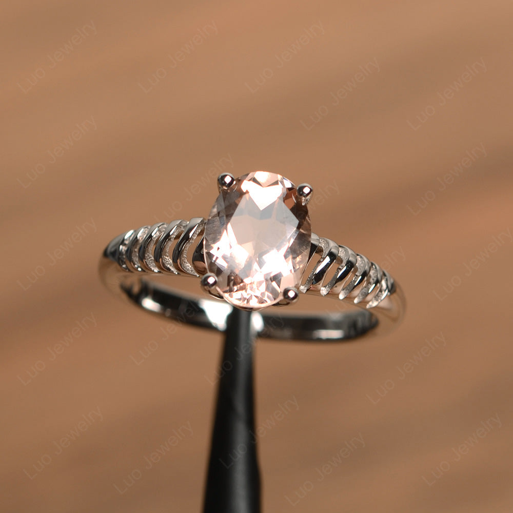 Oval Cut Morganite Solitaire Wedding Ring - LUO Jewelry