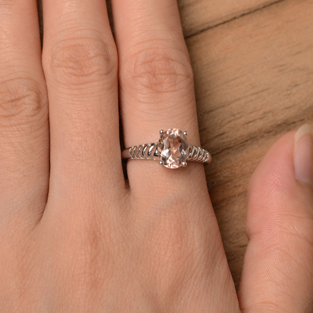 Oval Cut Morganite Solitaire Wedding Ring - LUO Jewelry